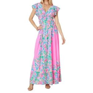 NWT Lilly Pulitzer Verona Flutter Sleeve Maxi Size 8 in Havana Pink Casa Jaguar